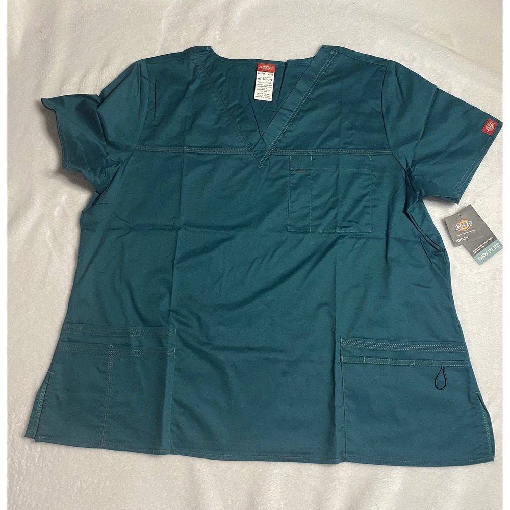Dickies Gen Flex Junior Fit Teal Scrub Top 2XL Medical Cotton Blend